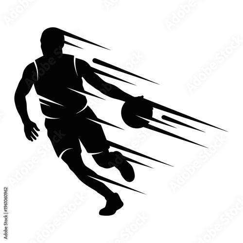 Fast Basketball Dribbling Silhouette – Speed Motion Athlete Action, Dynamic Sports Vector Isolated on White