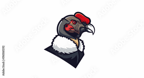 Pixel art of a condor's head with red comb and white ruff