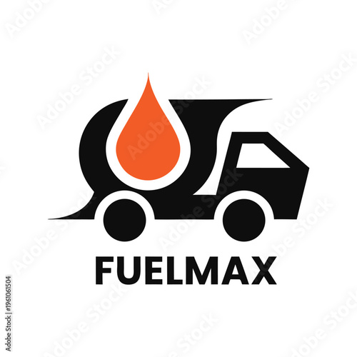 Black silhouette of a flame inside a fuel pump with orange center and f u e l m a x text