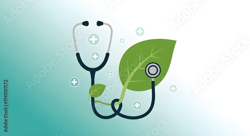 Stethoscope and Leaf Symbolizing Healthy Nature and Medical Care