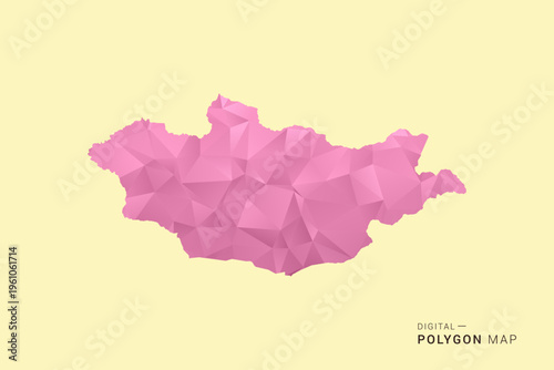 Mongolia Map - Low poly polygon map design in soft pink pastel gradient on beige background, modern minimal geometric style, clean digital vector illustration.
