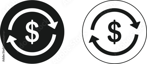 Circular icons display rotating arrows around a dollar sign representing financial exchange.