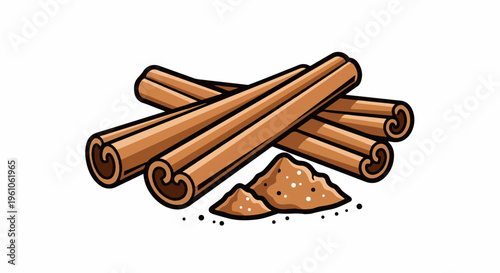 Pile of cinnamon sticks and powder, aromatic spice