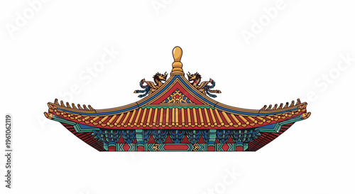 Ornate, multi-tiered traditional Asian temple roof with dragon motifs