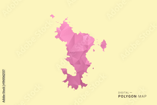 Mayotte Map - Low poly polygon map design in soft pink pastel gradient on beige background, modern minimal geometric style, clean digital vector illustration.