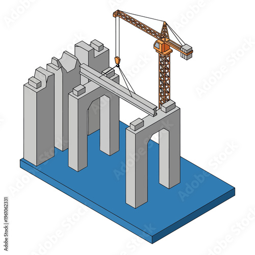 Crane Lifting Concrete Blocks into Place.