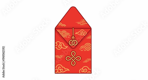Ornate red envelope adorned with gold knot and cloud patterns