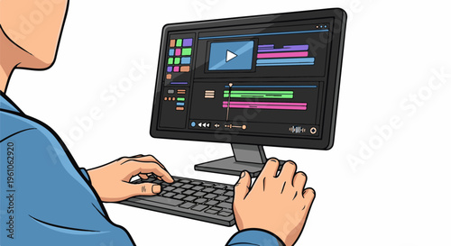 Person editing video on computer timeline