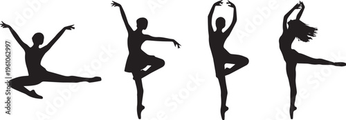 Silhouettes of three dancers in various ballet poses
