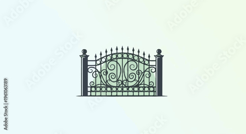 Ornate wrought iron gate with decorative scrolls and finials