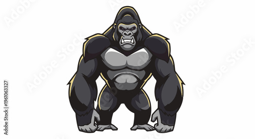 Muscular cartoon gorilla in a powerful stance with yellow outlines