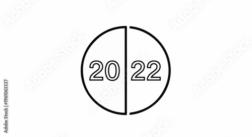 Minimalist outline of a circle split in half, showing the numbers 20 and 22