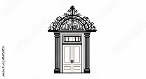 Ornate classical doorway with decorative arch and double doors