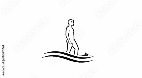 Minimalist outline of a person standing in stylized waves