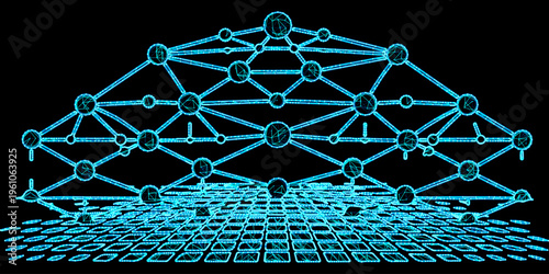 Digital global network infrastructure with perspective data grid and interconnected neural mesh background
