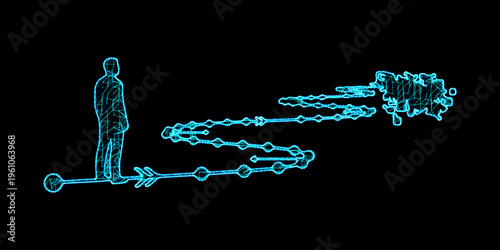 Digital predictive data analytics with human wireframe silhouette and future foresight path mesh background