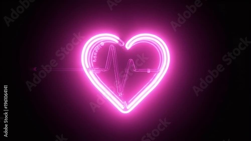 Glowing pink heart with electric energy and heartbeat graphic