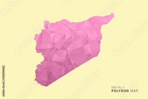 syria Map - Low poly polygon map design in soft pink pastel gradient on beige background, modern minimal geometric style, clean digital vector illustration.