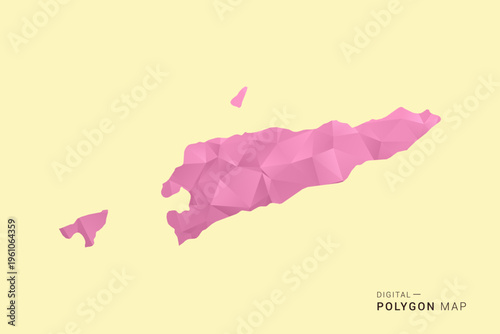 Timor Leste Map - Low poly polygon map design in soft pink pastel gradient on beige background, modern minimal geometric style, clean digital vector illustration.