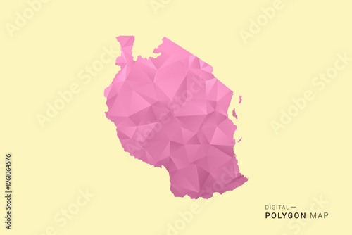 Tanzania Map - Low poly polygon map design in soft pink pastel gradient on beige background, modern minimal geometric style, clean digital vector illustration.