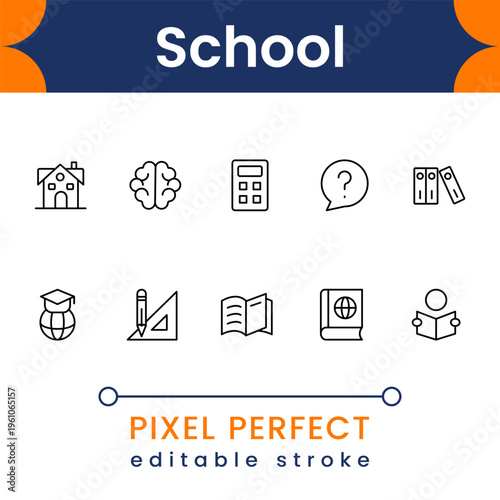 School education icon collection with classroom, books, study tools and academic symbols modern minimal vector design