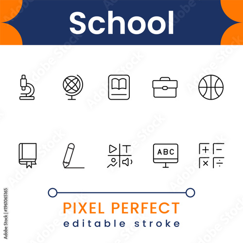 School education icon collection with classroom, books, study tools and academic symbols modern minimal vector design