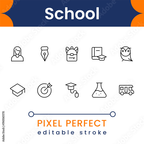 School education icon collection with classroom, books, study tools and academic symbols modern minimal vector design
