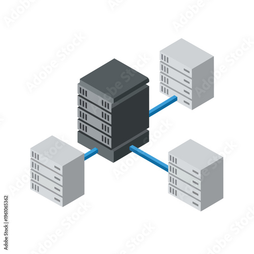 Central Server Connected to Three Servers.