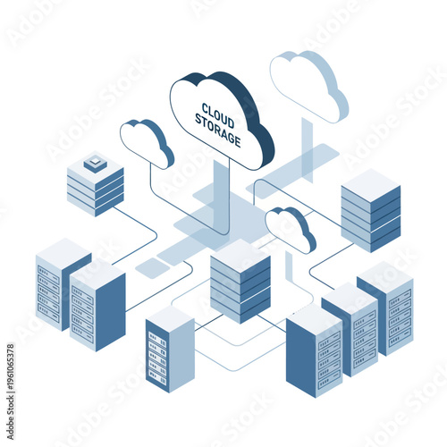 Cloud Storage Servers Network System Illustration.