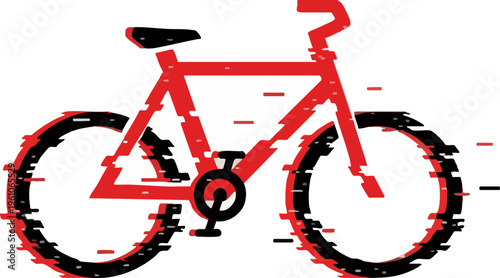 Red Bicycle Graphic with Digital Glitch Effect