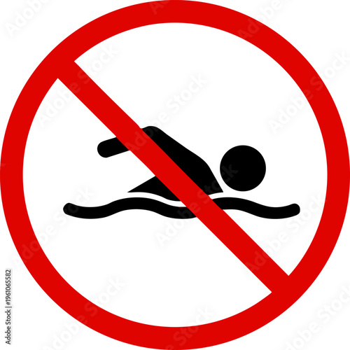 No Swimming Red Prohibition Sign Icon on White Background