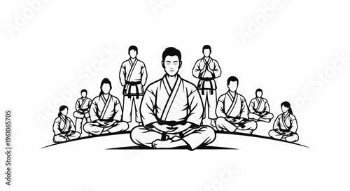 Martial artists meditating in dojo