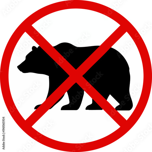 No bears prohibited warning sign icon silhouette on white