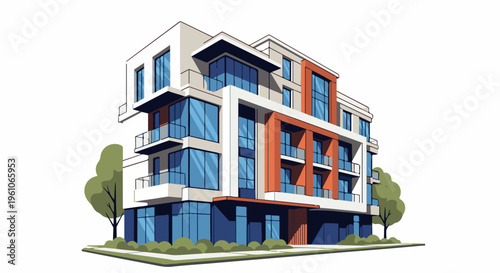 Modern apartment building with glass balconies and facade