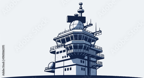 Modern control tower with multiple levels and antennae