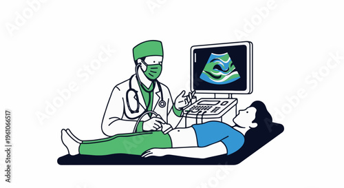 Medical imaging examination with a doctor performing an ultrasound on a patient