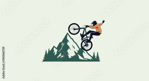 Mountain biker performs a wheelie with a colorful outfit