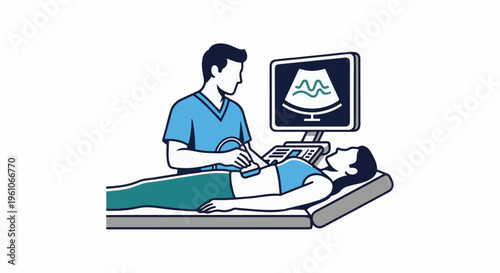 Medical professional performs ultrasound scan on patient lying down
