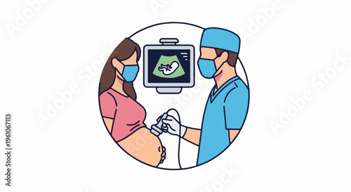 Medical scan showing fetal development on a screen during pregnancy check-up