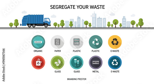 Waste Segregation Infographic with Recycling Icons and Garbage Truck for Eco-Friendly City Management