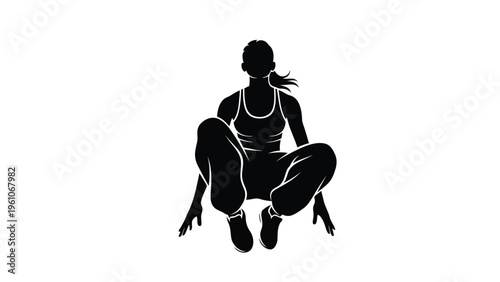 Fitness woman silhouette sitting in athletic wear on white background