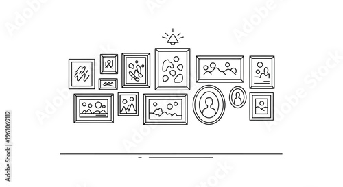 Collection of various framed pictures.