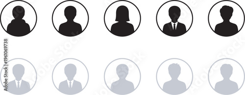 User icon set circle profile avatar vector illustration, minimal person silhouette symbols for apps social accounts interface contact signs default portrait pictograms login concept