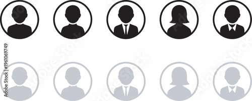 User icon set circle profile avatar vector illustration, minimal person silhouette symbols for apps social accounts interface contact signs default portrait pictograms login concept