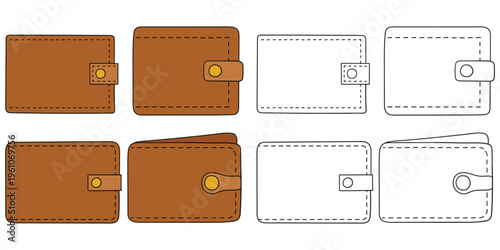 Hand-drawn cartoon and doodle set of wallets on a white background.