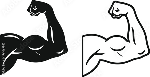 Biceps muscle icons strength and power. 