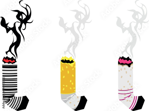 Smoking socks with lipstick and cigarette stubs