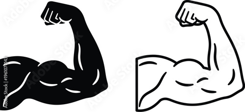 Biceps muscle icons strength and power. 