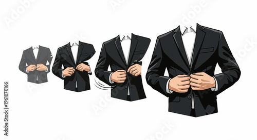 Man in suit buttoning up, shown in progression