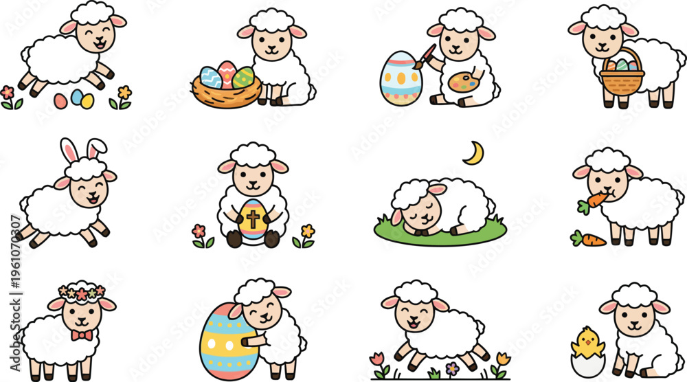 Fototapeta premium Cute Sheep Easter Icon Set